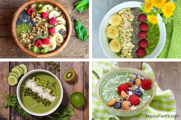collage of green smoothie bowls